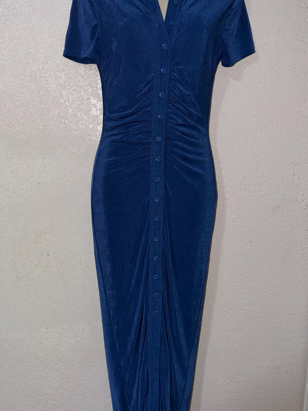 Ruched Button-Front Maxi Dress in Deep Blue